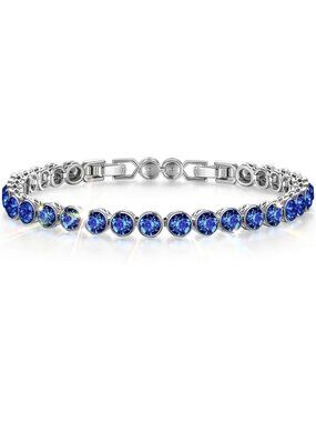 Women's Sapphire Blue Birthstone Tennis Swarovski Crystals Adjustable Bracelet